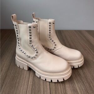 ASH Lenny Studs S Platform Boots Whisper Cream Leather Chunky Ankle Size 37